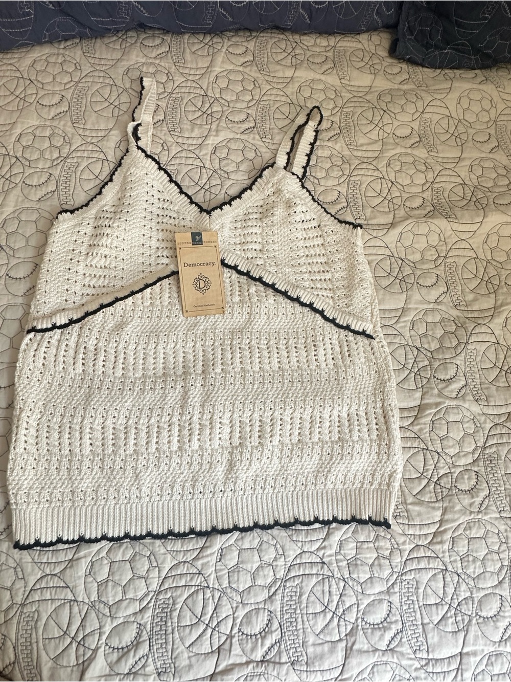 Democracy Cream Crochet Camisole with Black Trim